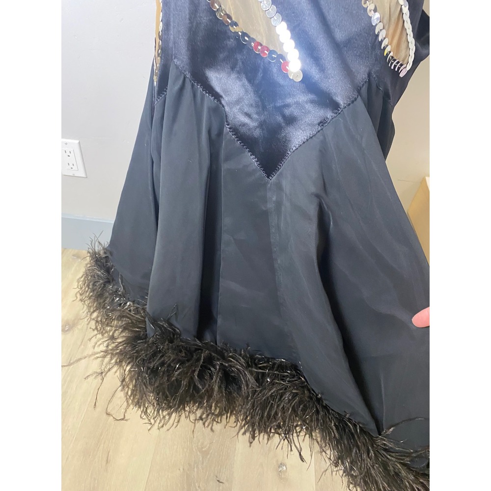 Vintage 60s Competition Figure Skating Dress Sequin Feather Black Vegas Showgirl - Picture 7 of 9